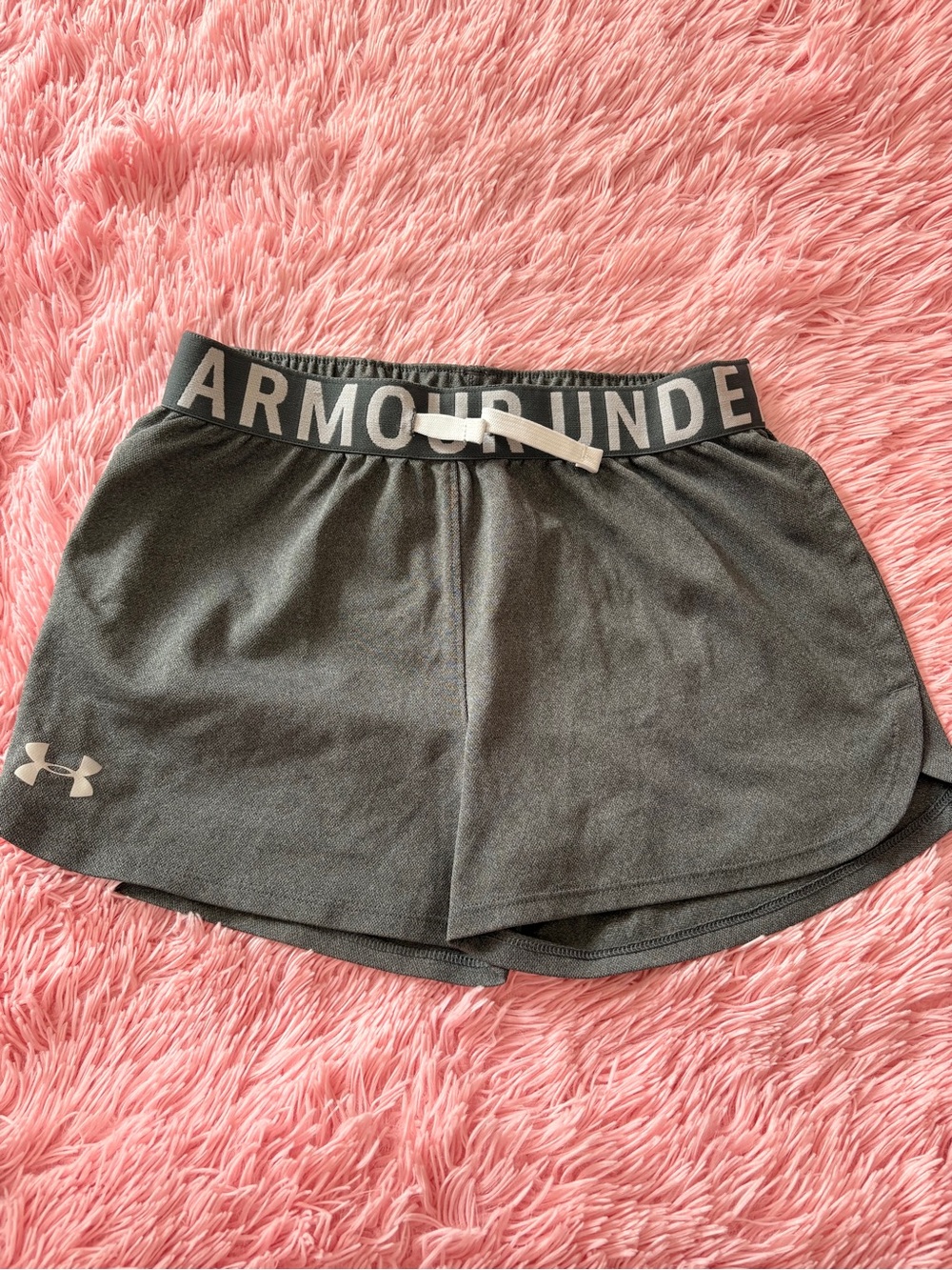 Under Armour Women's Charcoal Gray Athletic Shorts with Logo Waistband